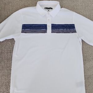 Men's White and Blue Polo Shirt